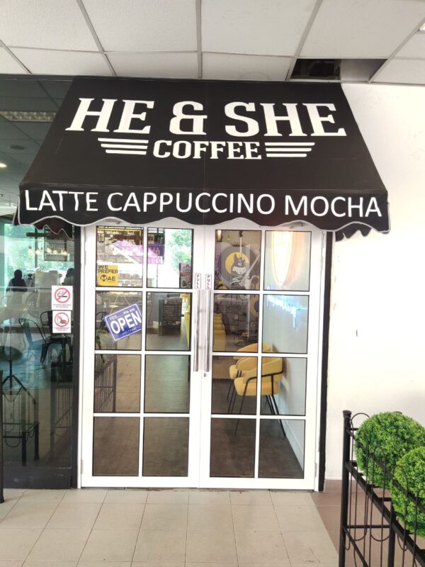 Fabric Awning cw Logo - He & She Coffee 1 1 1