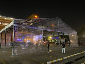 Marquee Tent Metal Structure c/w Canvas & Transparent Sidewall marque w sidewall 1