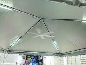 Pyramid Canopy, cw LED Light, Ceiling Fan, Canvas Gutter, Wiring & Wallplug pyramid w fan 1