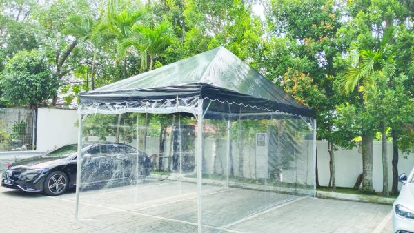 Transparent sidewall black pyramid canopy from a trusted canopy tent supplier and tent manufacturer in Malaysia.